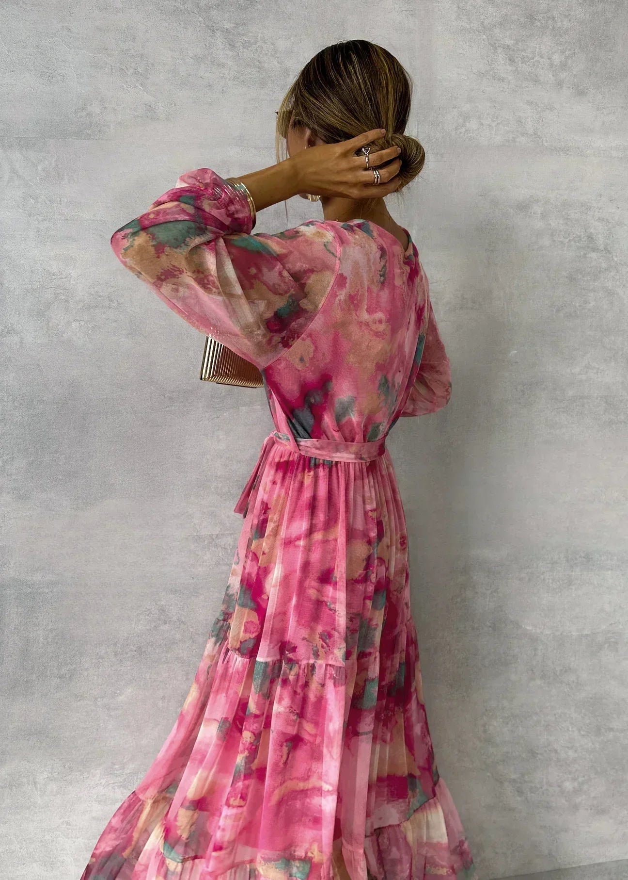 Women's Floral Wrap Maxi Dress with Long Sleeves