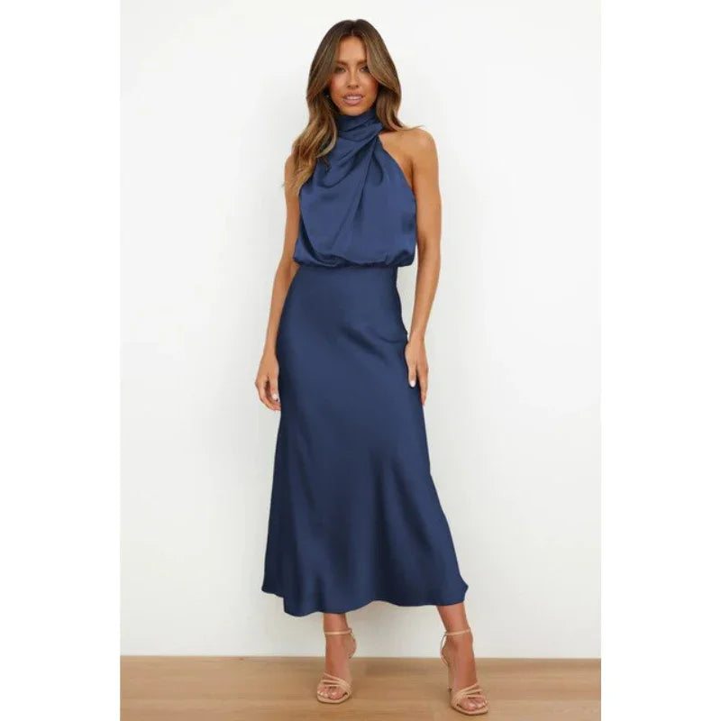 Stunning Halter Evening Cocktail Midi Dress for Women | Plus Size Available