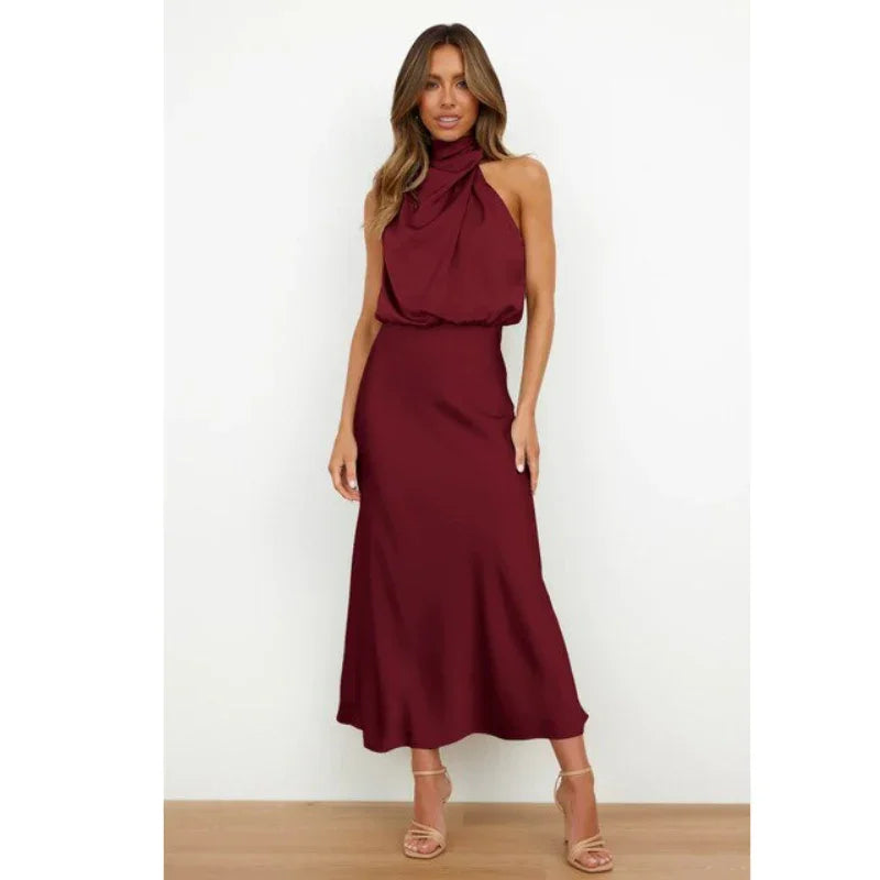 Stunning Halter Evening Cocktail Midi Dress for Women | Plus Size Available