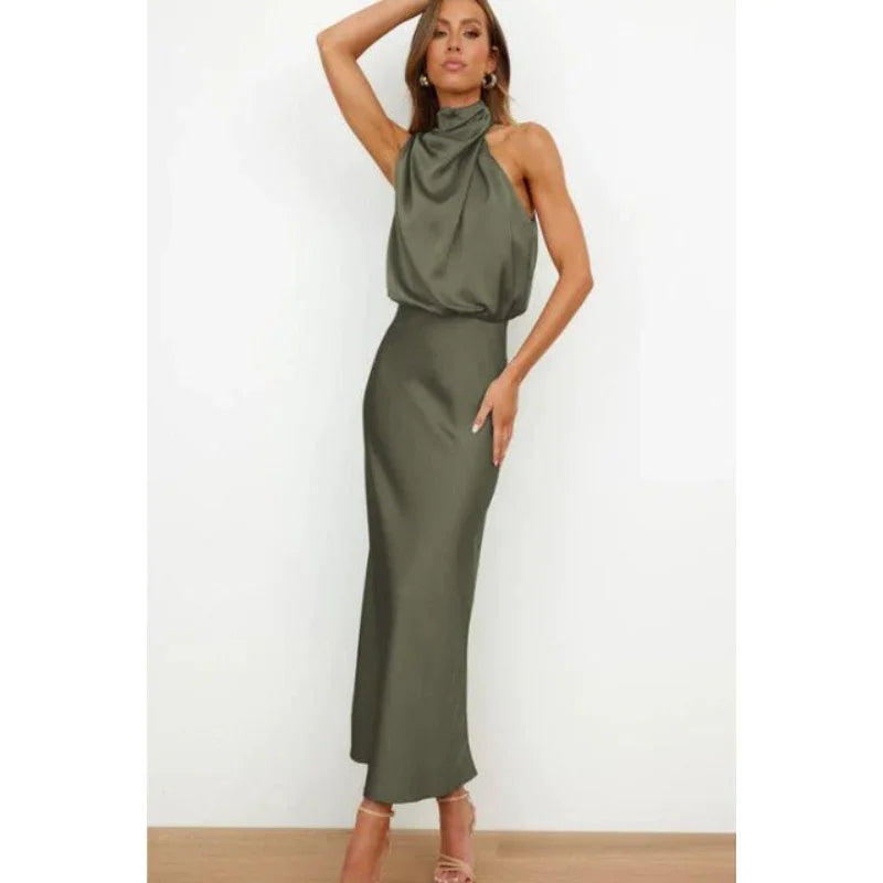 Stunning Halter Evening Cocktail Midi Dress for Women | Plus Size Available