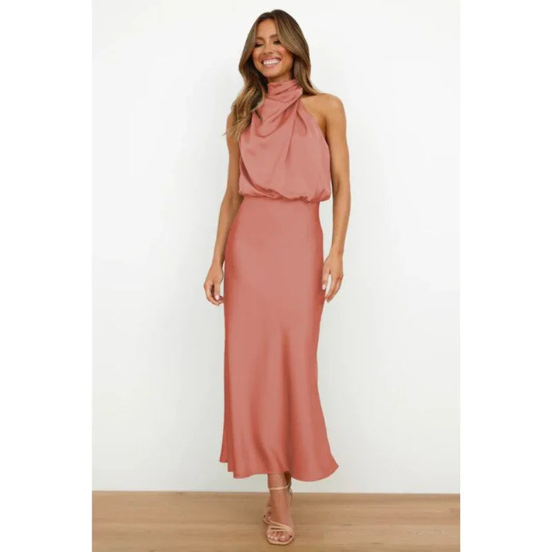 Stunning Halter Evening Cocktail Midi Dress for Women | Plus Size Available