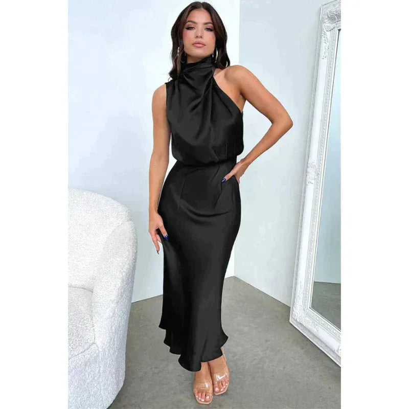 Stunning Halter Evening Cocktail Midi Dress for Women | Plus Size Available