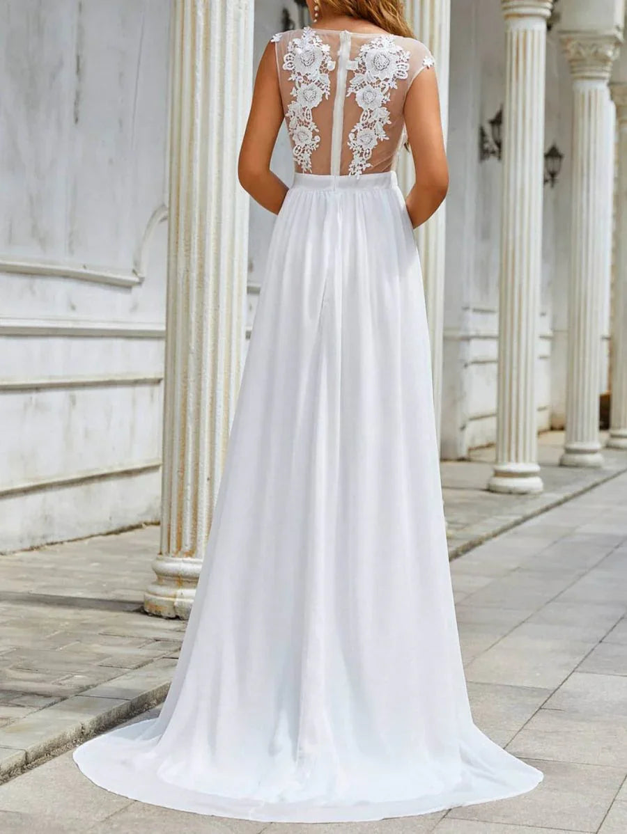 Victoria – Long Chiffon Wedding Maxi Dress with Lace