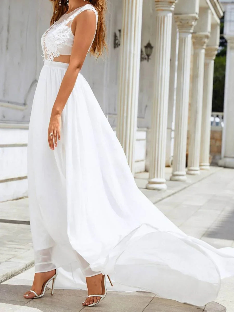 Victoria – Long Chiffon Wedding Maxi Dress with Lace