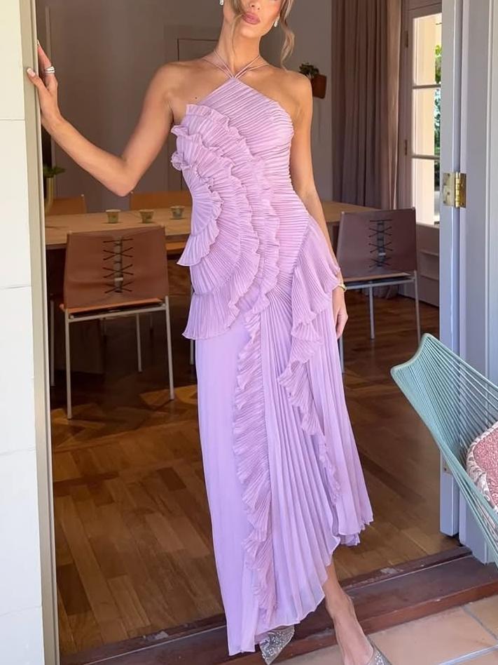 Avery Women's Asymmetric Pleated Maxi Dress | Lightweight Polyester, Elegant One-Shoulder Design 1