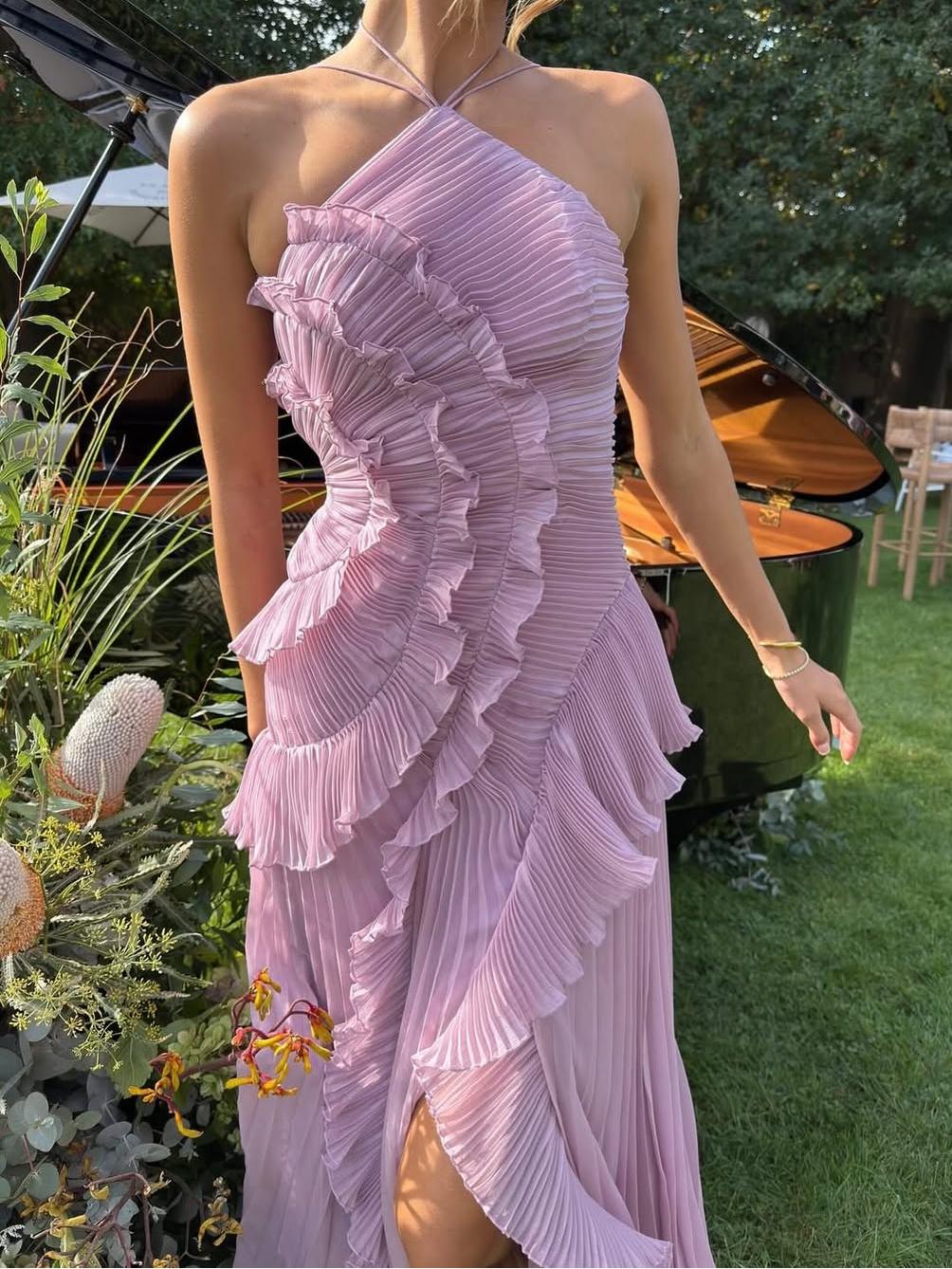 Avery Women's Asymmetric Pleated Maxi Dress | Lightweight Polyester, Elegant One-Shoulder Design 4