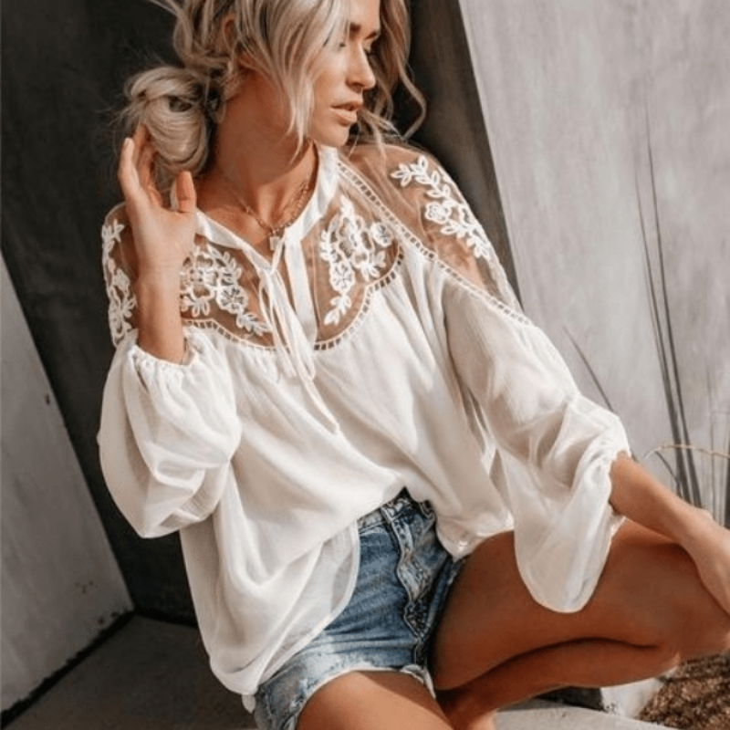 Bella Women's Blouse | Lace Detailing, Vintage Bohemian Summer Top 1