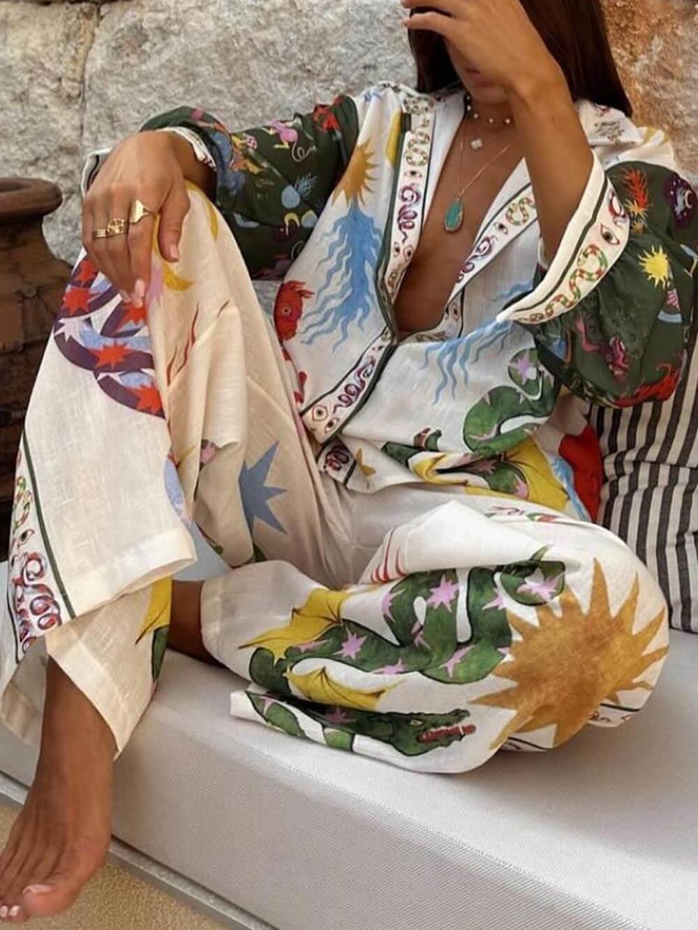 Bella Women's Long Sleeve Shirt & Pants Set | Unique Print, Comfortable Fit 2