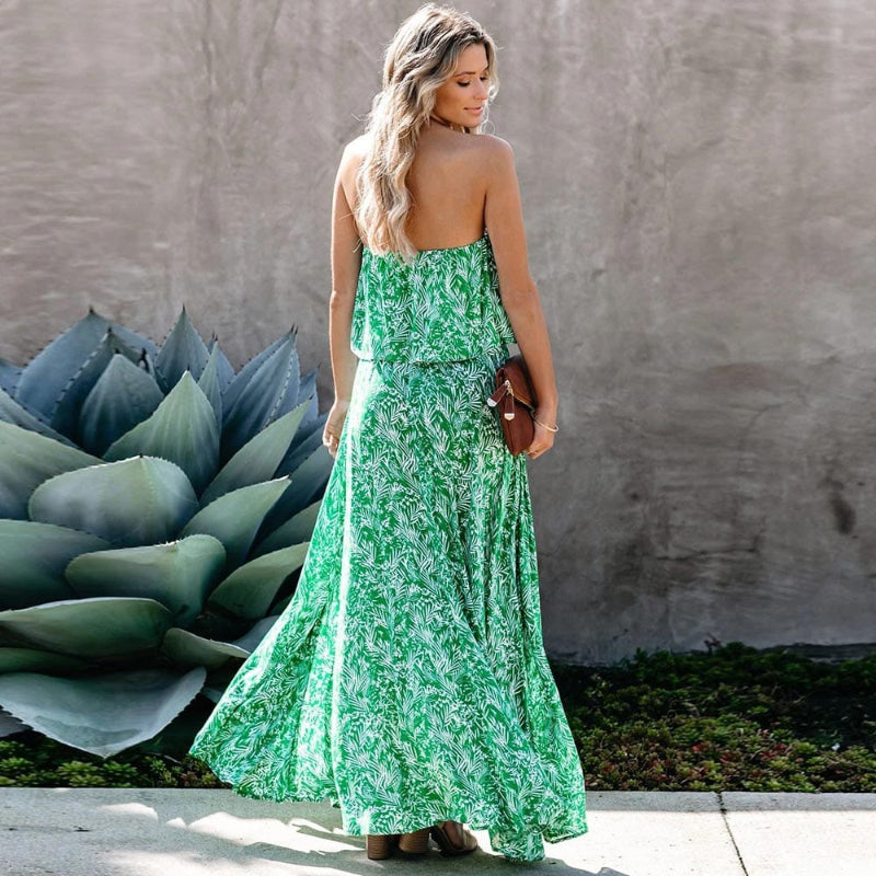 Breezy Green Maxi Dress | Boho Style, Strapless 2