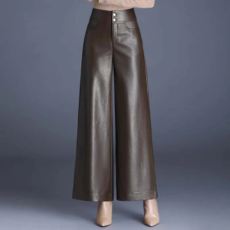 Elysia Women's Wide-Leg Pants | Vegan Leather, High-Rise, Edgy Style 1