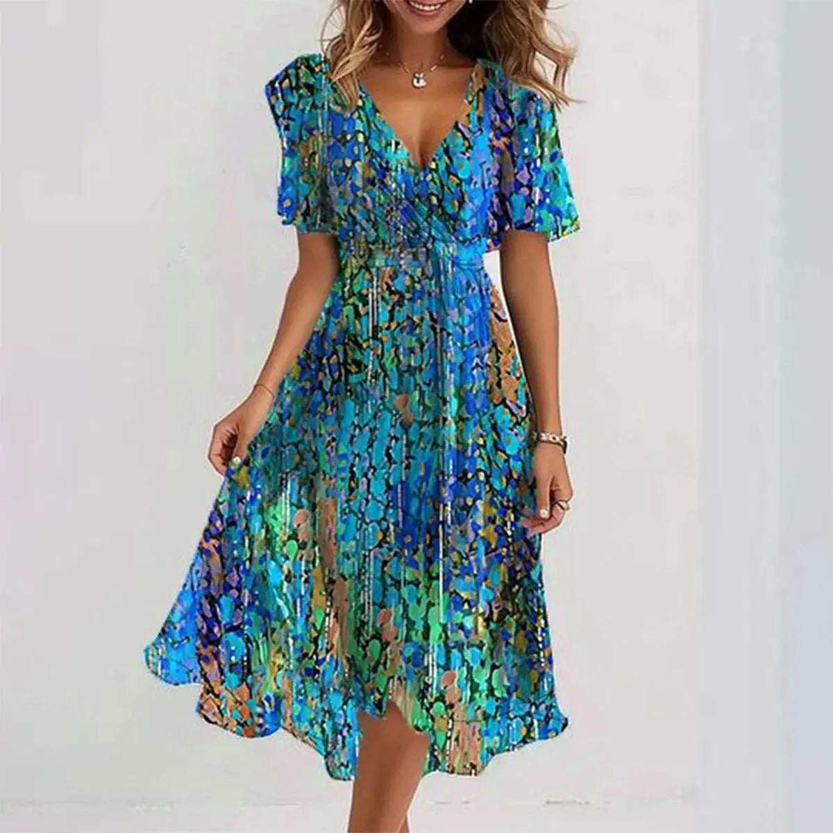 Fiona Women's Midi Dress | Floral Print, Elegant Fit for Summer 0