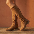 Women’s Camel Knee-High Boots – Classic Suede Look with Block Heel