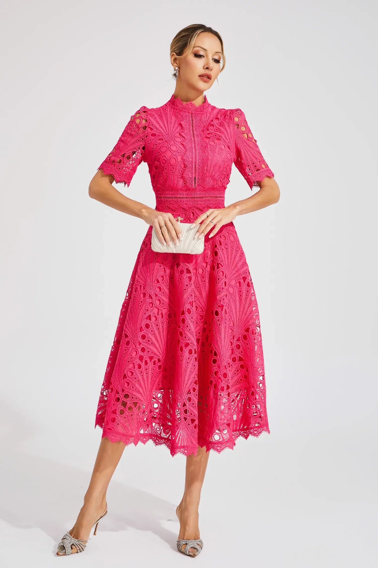 Lace Midi Dress – Elegant Scoop Neckline for Weddings and Special Events