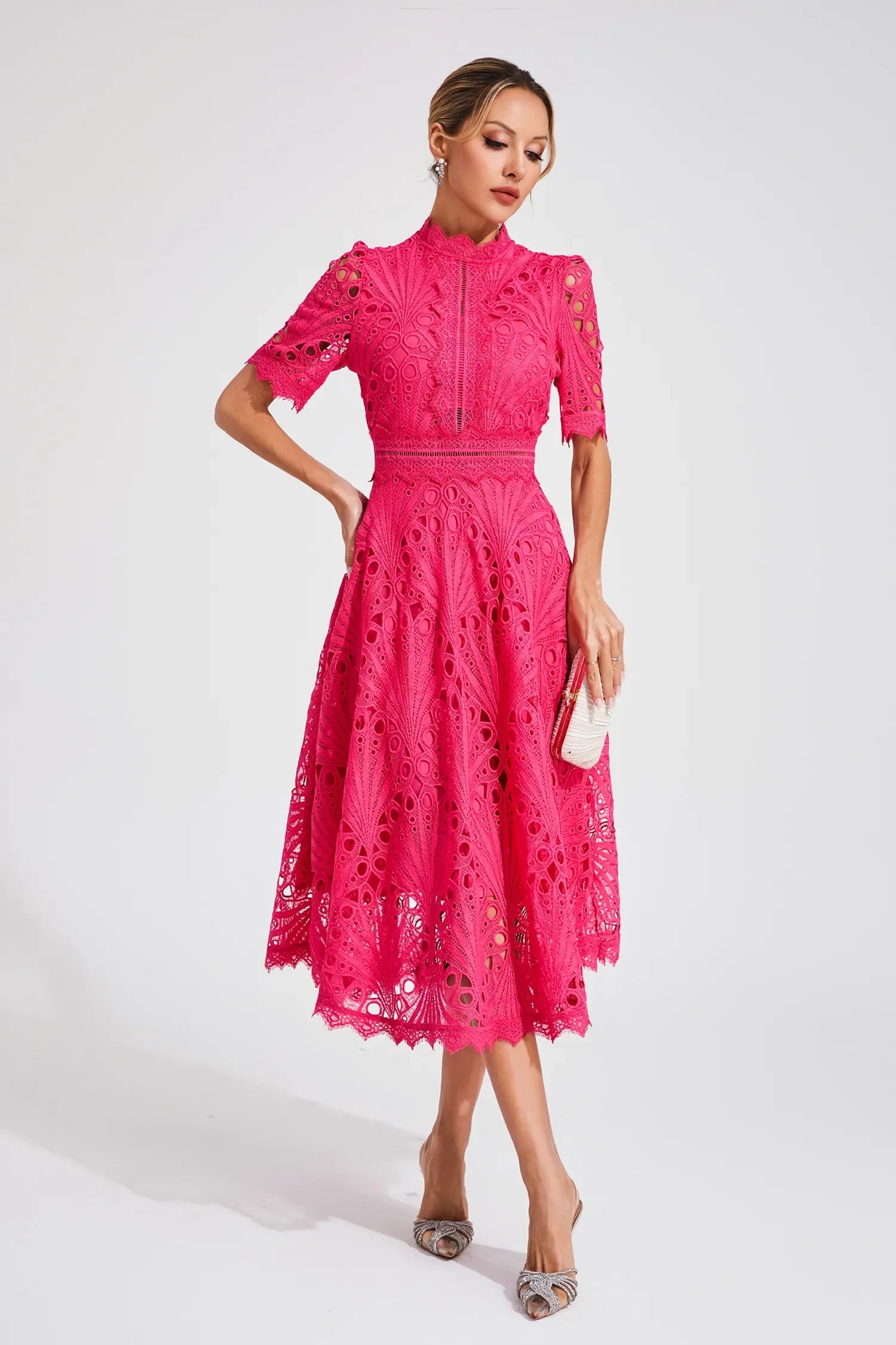 Lace Midi Dress – Elegant Scoop Neckline for Weddings and Special Events