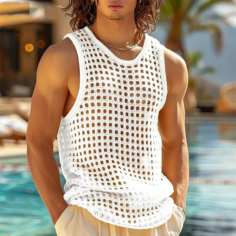 Lana Men's Tank Top | Open-Knit Cotton Blend, Casual Gym Sleeveless Shirt 2