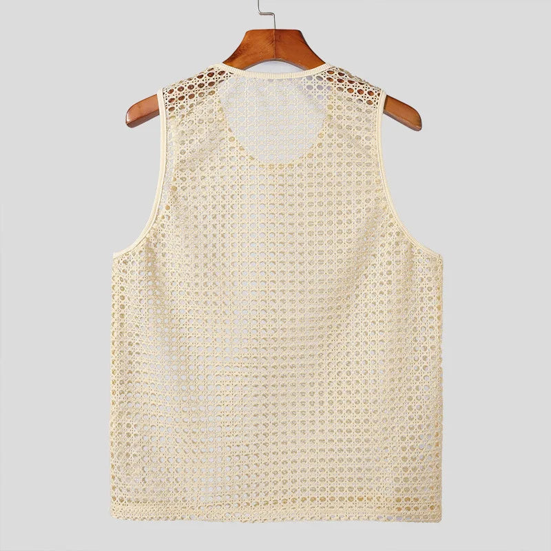 Lana Men's Tank Top | Open-Knit Cotton Blend, Casual Gym Sleeveless Shirt 4