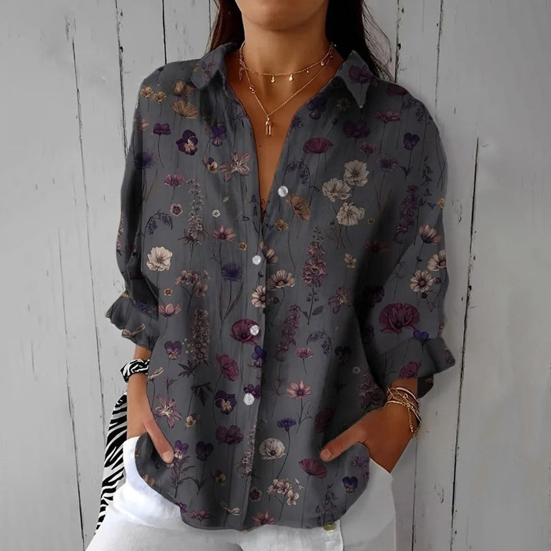 Luna Women's Blouse | Soft Cotton Floral Print, Long Sleeve Tops 0