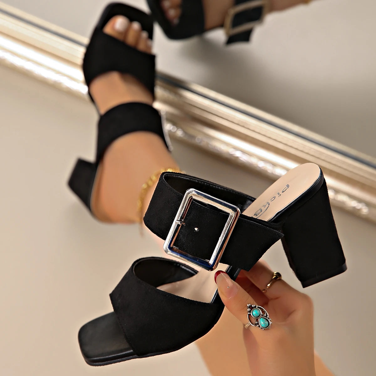 Pablo Women's Buckle Heels | Faux-Suede, All-Day Comfort 0