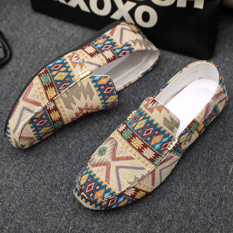 Rico Men's Loafers | Breathable Canvas, Aztec Design 2