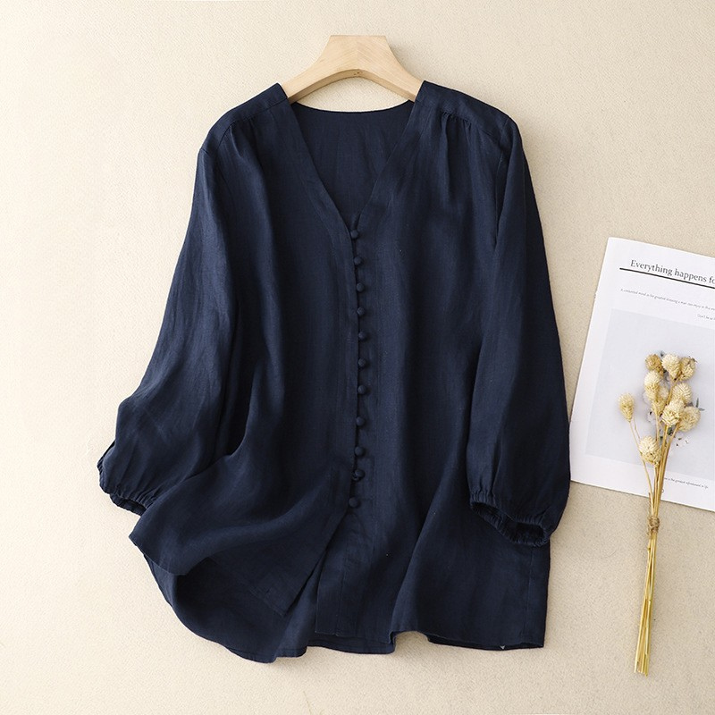 Rina Women's Blouse | Breathable Linen-Blend, V-Neck Summer Top 1