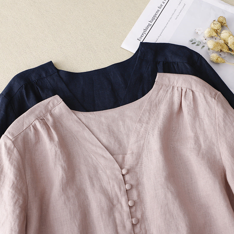 Rina Women's Blouse | Breathable Linen-Blend, V-Neck Summer Top 2