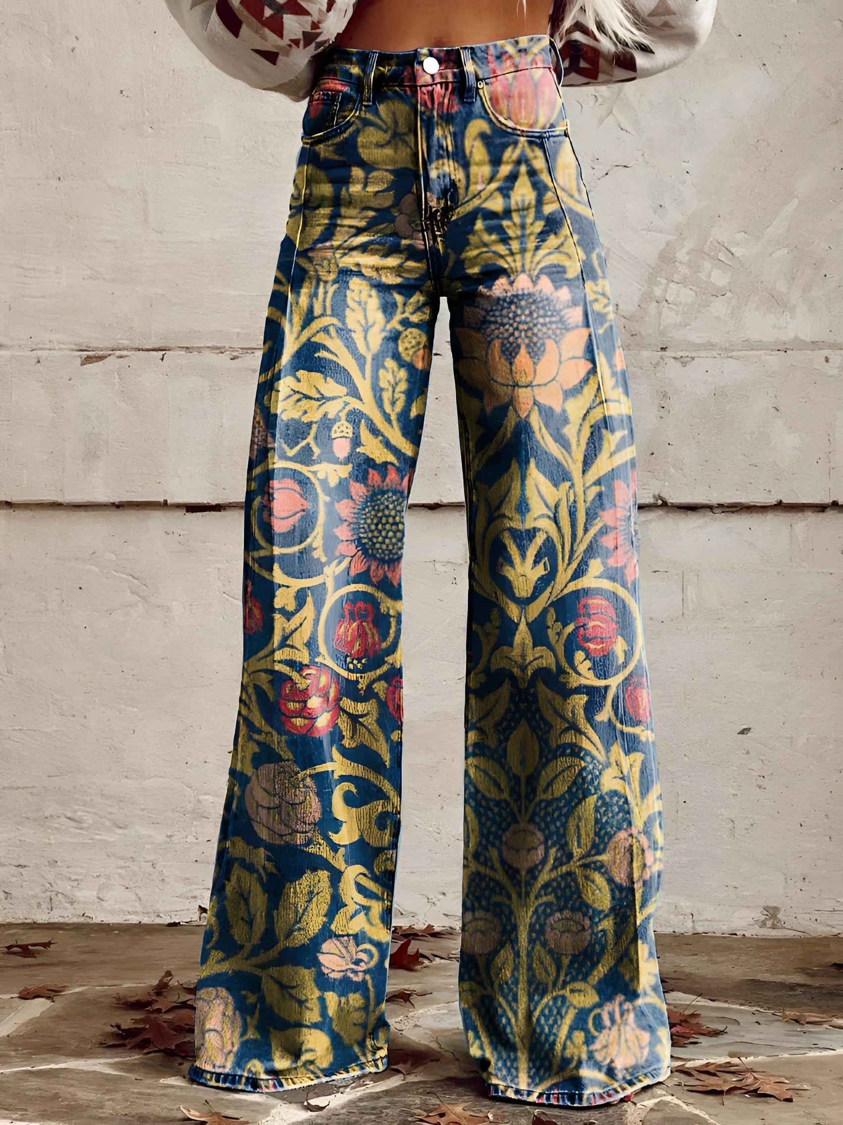 Viva Women's Bell-Bottom Jeans | Floral Print, High-Waist 4