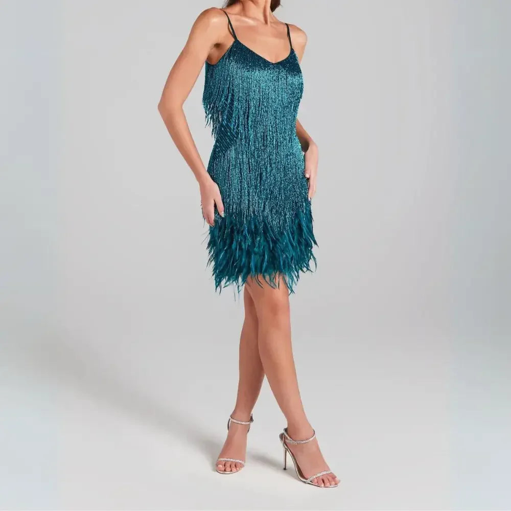 Bella Tassel Feather Mini Dress