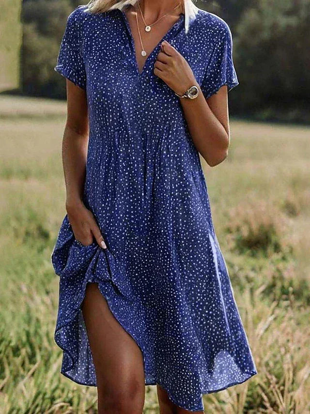 Women's Short Sleeve Shirt Midi Dress